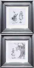Oh My Fur And Whiskers & We're All Mad Here - Sketches - Set Of 2 - Framed