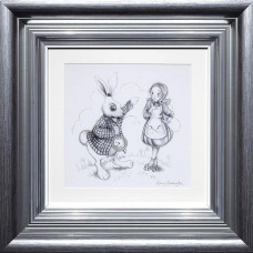 We're All Mad Here - Sketch - Silver-Blue Framed
